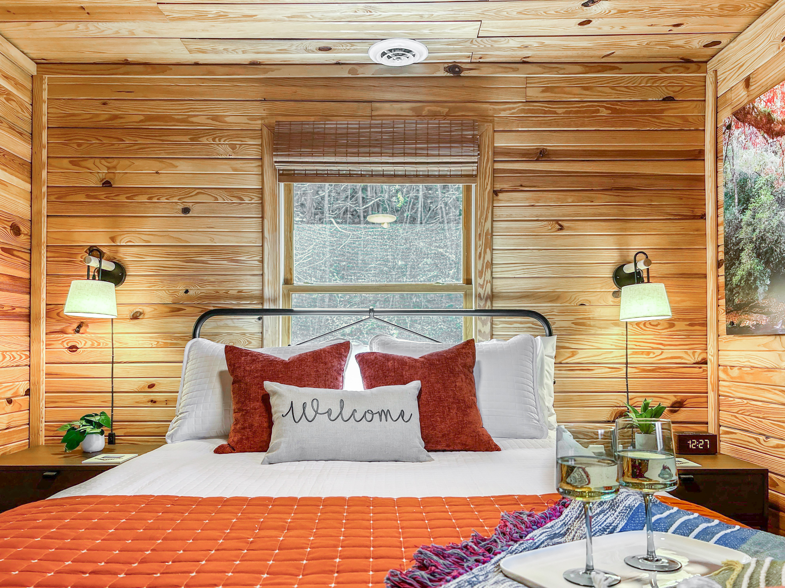 The upstairs bedroom with ensuite bathroom.