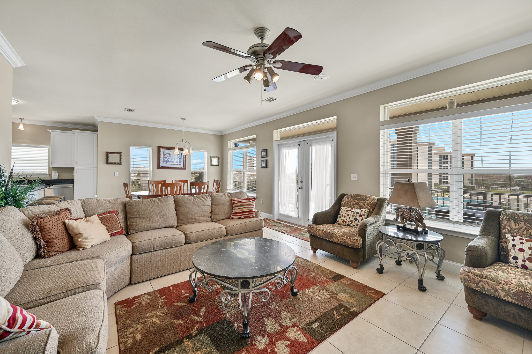 Living Room #3 (Third Floor) –  Large L-shaped sleeper sofa, accent chairs & TV