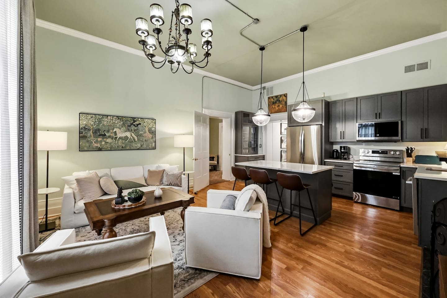Newly remodeled kitchen and living room area lets you get everyone together. 