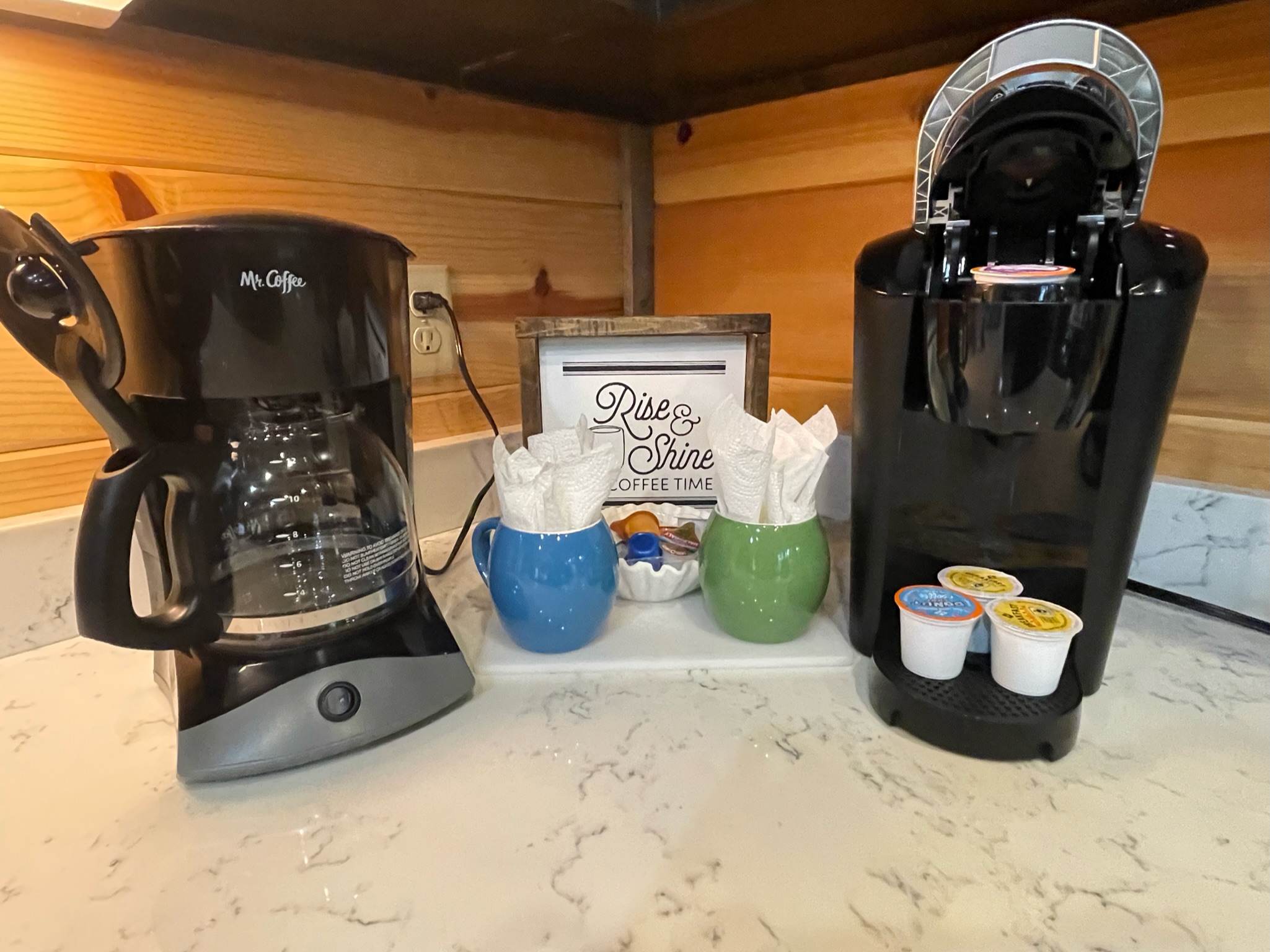 Rise and Shine with your favorite style of coffee.  We provide a 'starter supply' of coffee to be sure you get off to a great start.