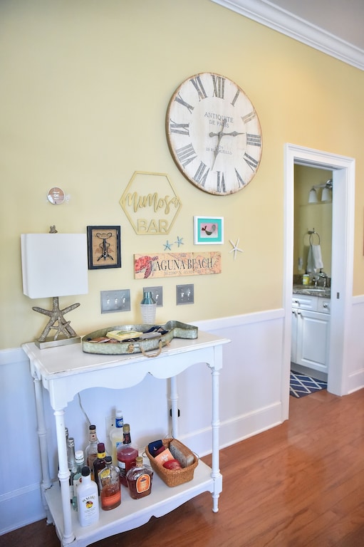 Half bath and cocktail table off the kitchen