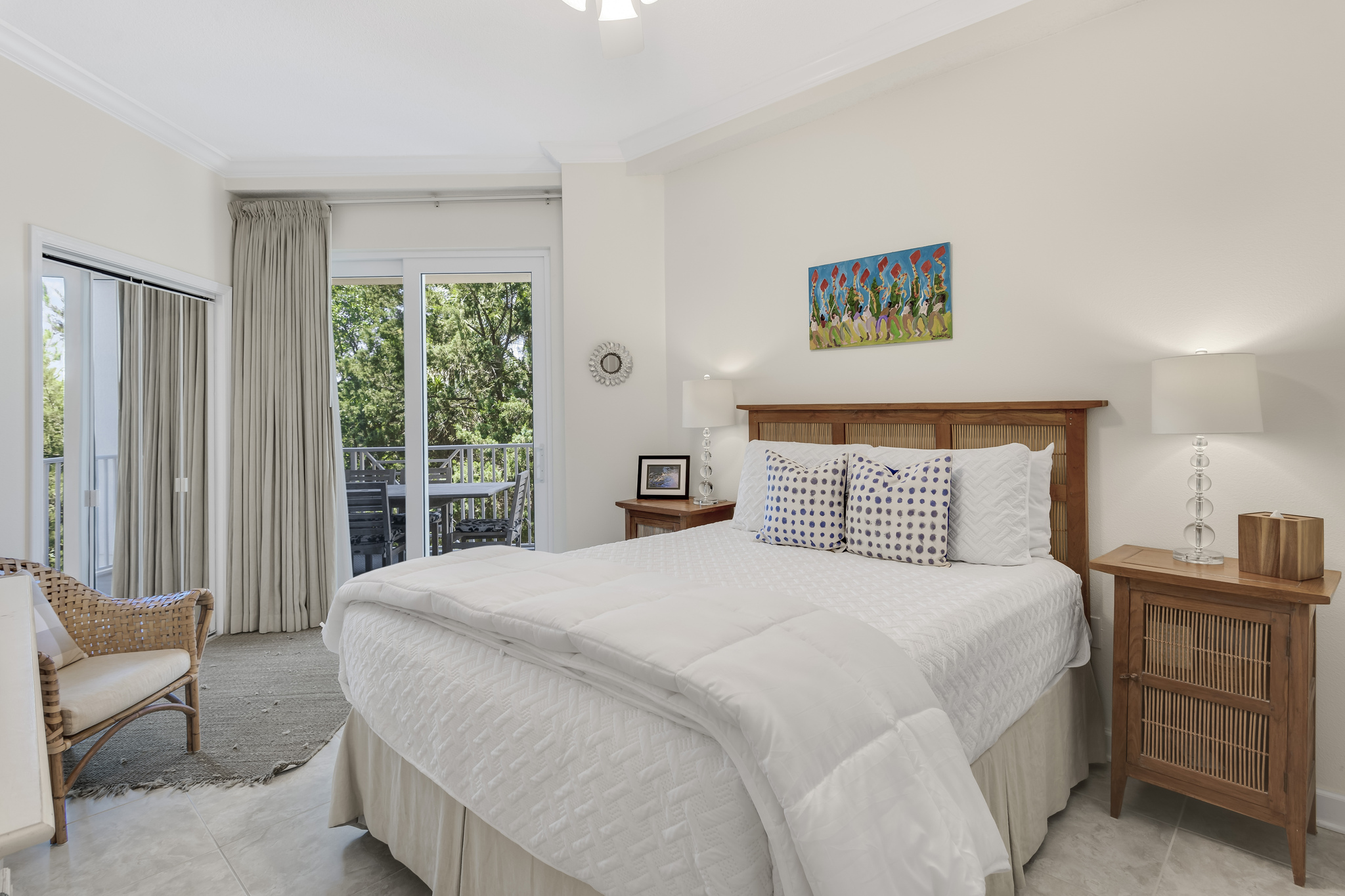 Rest easy in the queen bedroom with Smart TV for laid-back nights in.