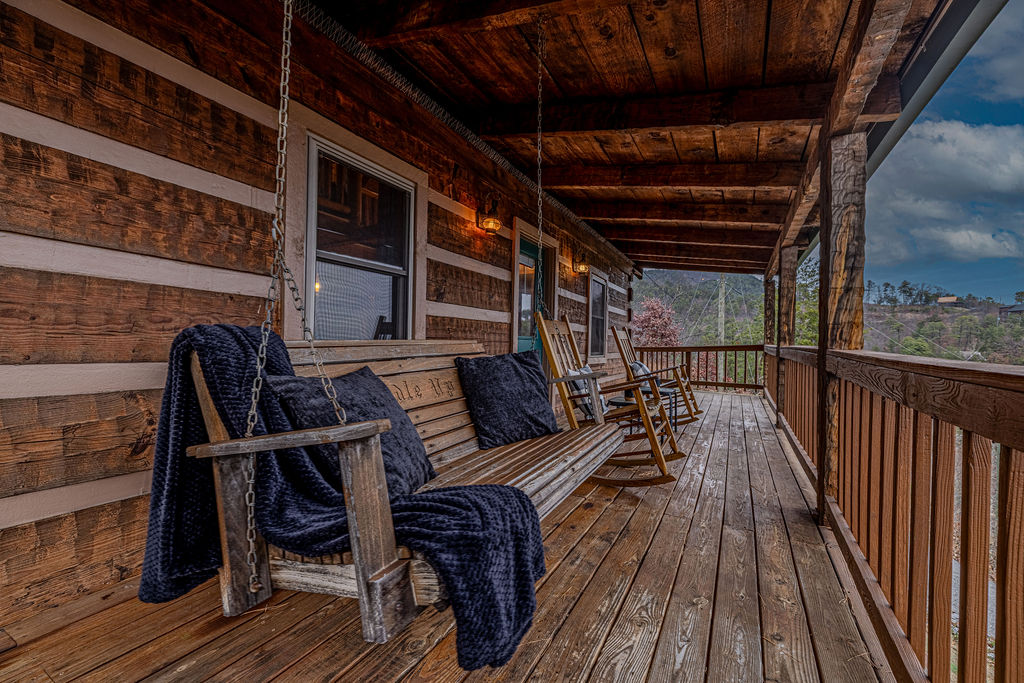 Rock the day away on the front porch with classic wooden rockers