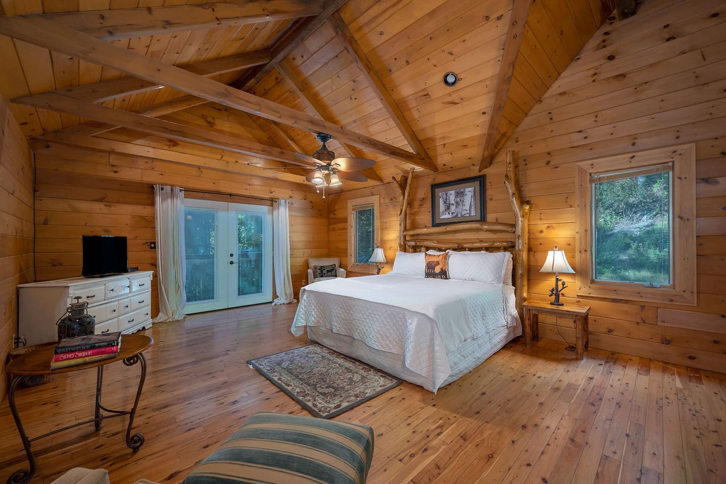 Upstairs Master bedroom 1. Huge bedroom with French Doors to small, private deck, with full bath