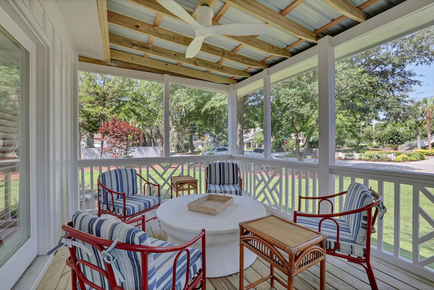 Shady, screened porch 