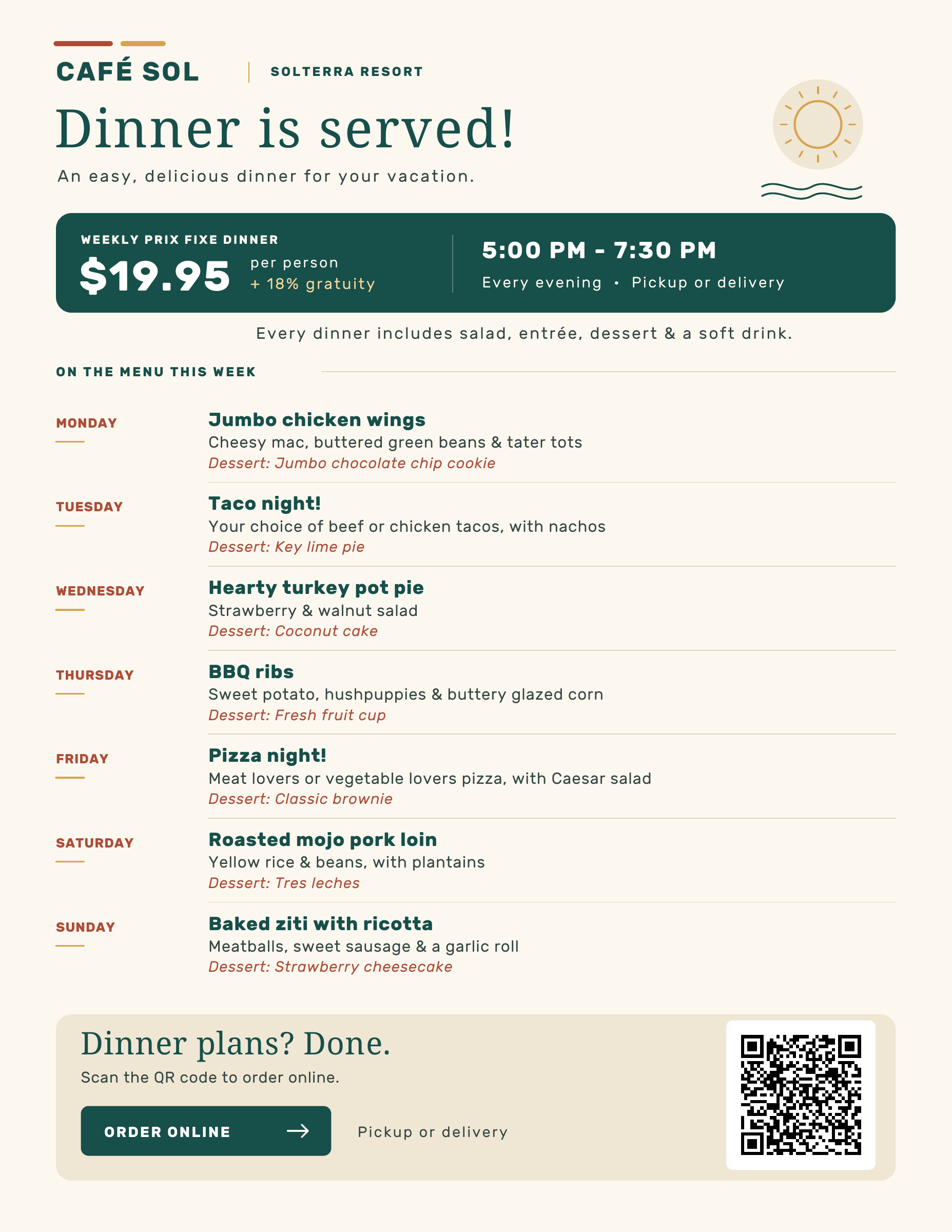 NEW - Cafe Sol - PRIX FIXE DINNER