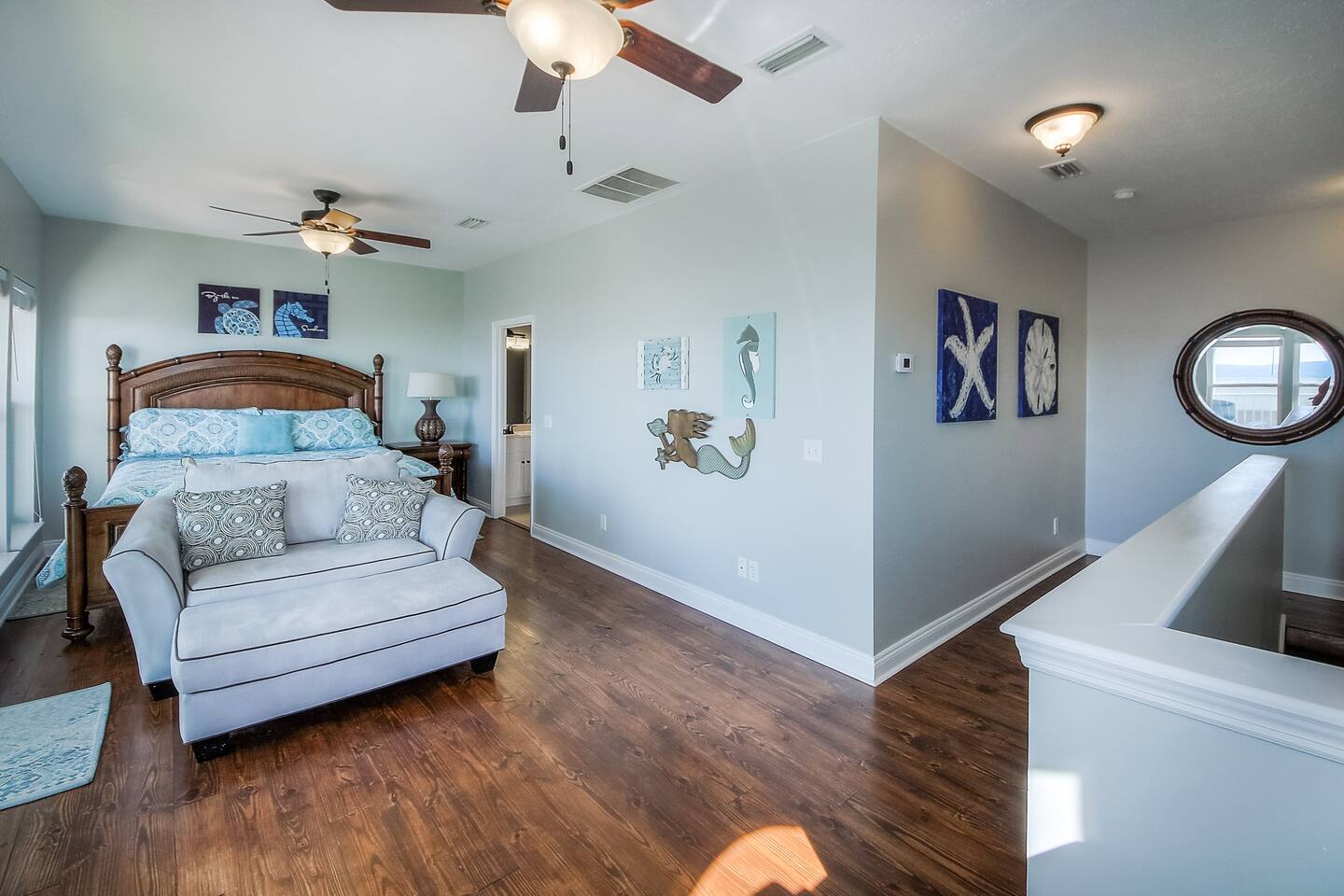 The master suite is the entire third floor! Enjoy your own private Keurig station and sip coffee on your private porch overlooking the ocean.