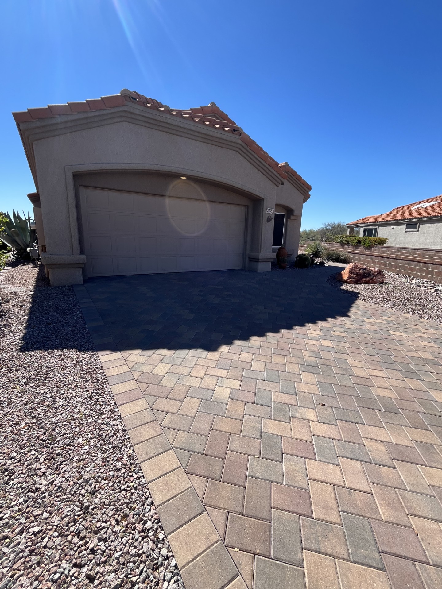 Attached, two car garage. No RVs, campers, trailers or vans please