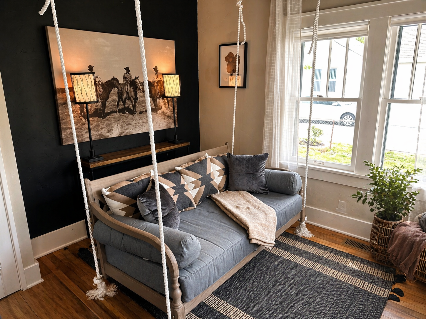 Hanging daybed swing.  This is suitable for a child to sleep on if needed.