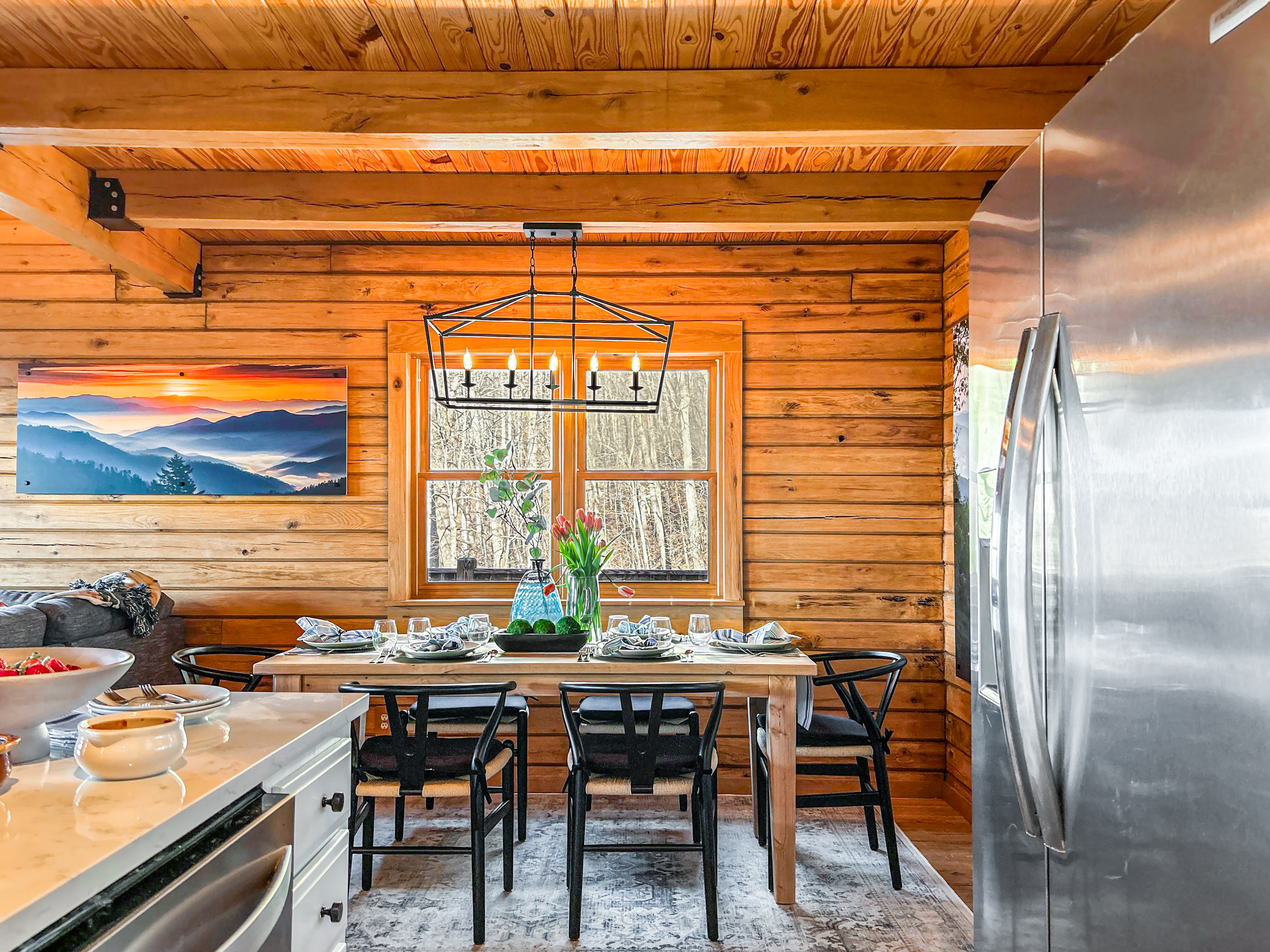 The dining space is right off the kitchen and the living room.