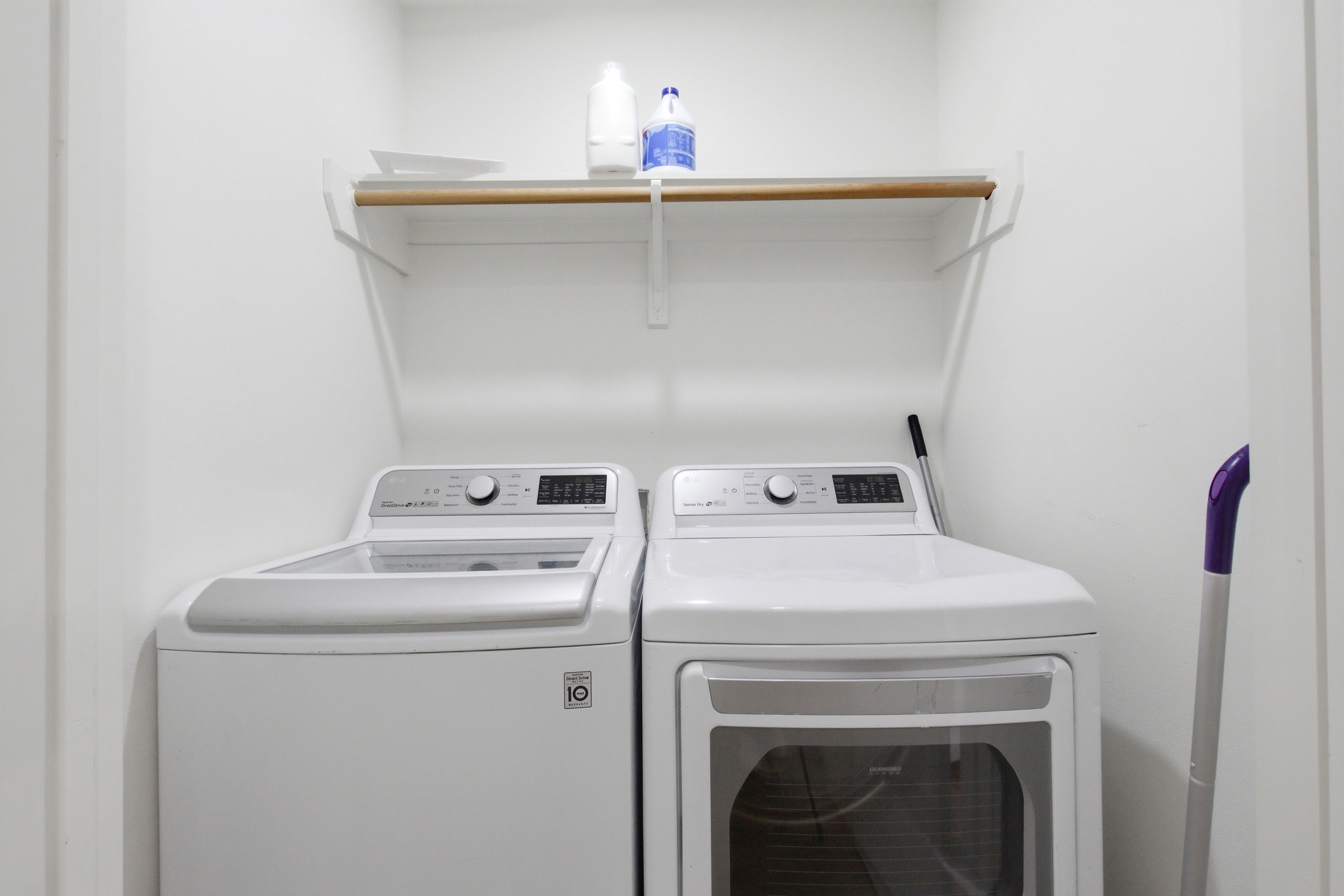In-Home LG Washer and Dryer with Detergent and Laundry Essentials provided. Easy laundry for longer Arlington stays and multi-night sports weekends.

