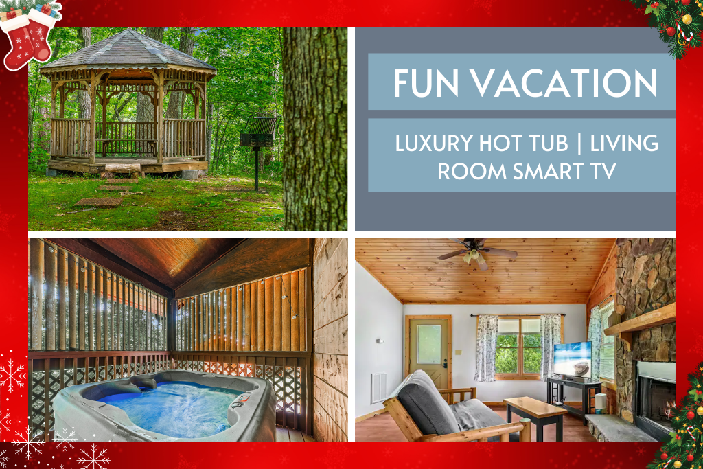 Soak outside or relax inside—luxury hot tub meets cozy entertainment space.