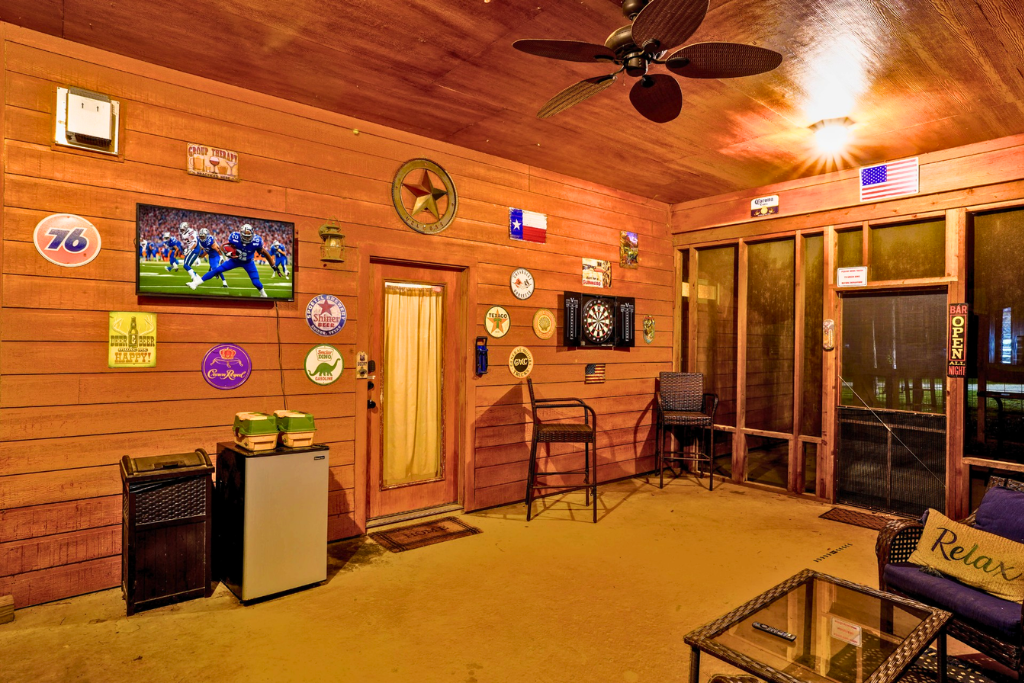 Game room with TV & lounge space — great for rainy days or sports nights.