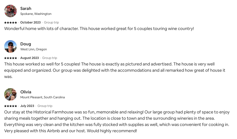 Historic guest reviews