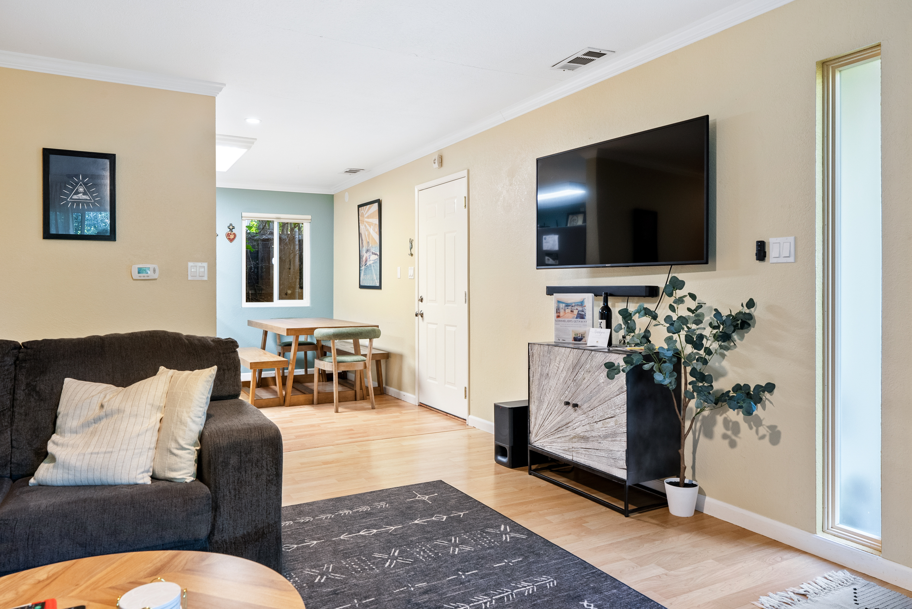 An inviting space for movie nights or relaxing after a day of adventure.