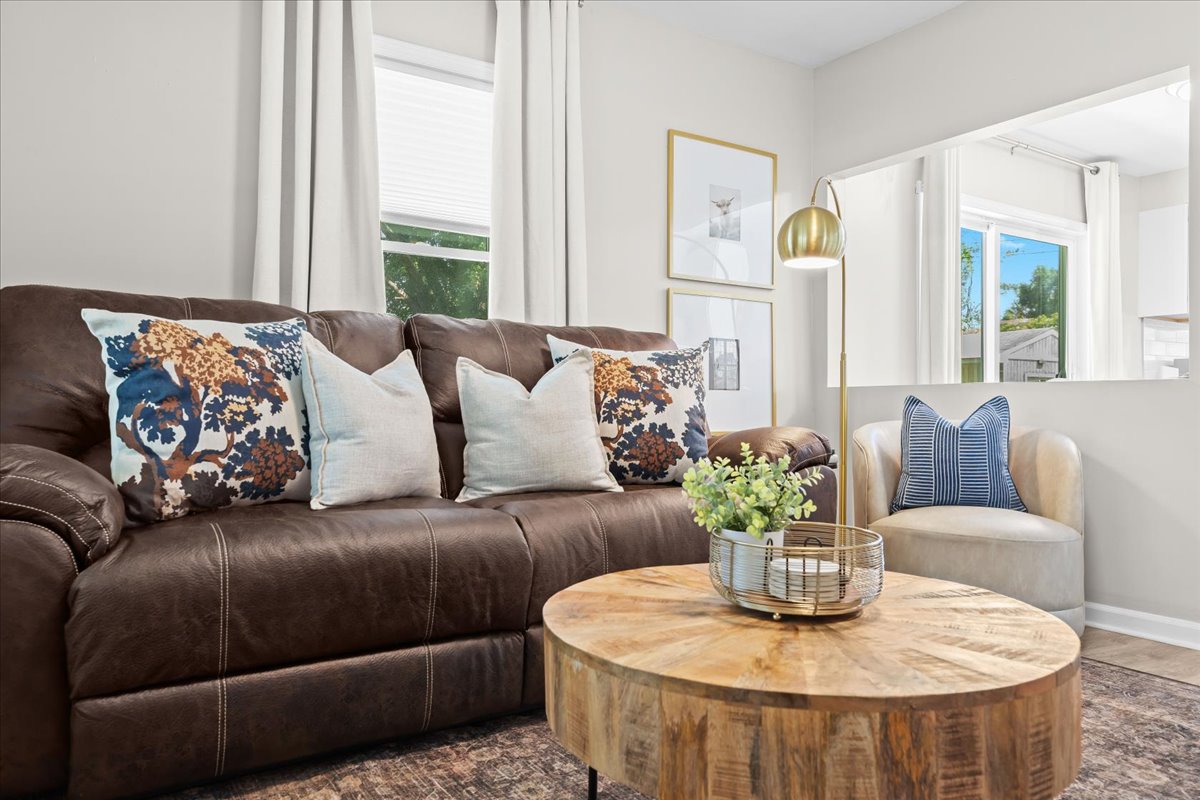 Comfortable sofa and stylish décor for movie nights or lounging