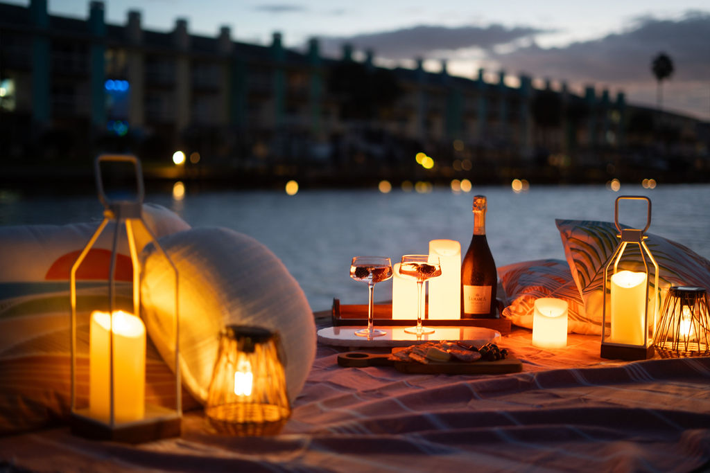 Florida style candlelight picnic on the new dock