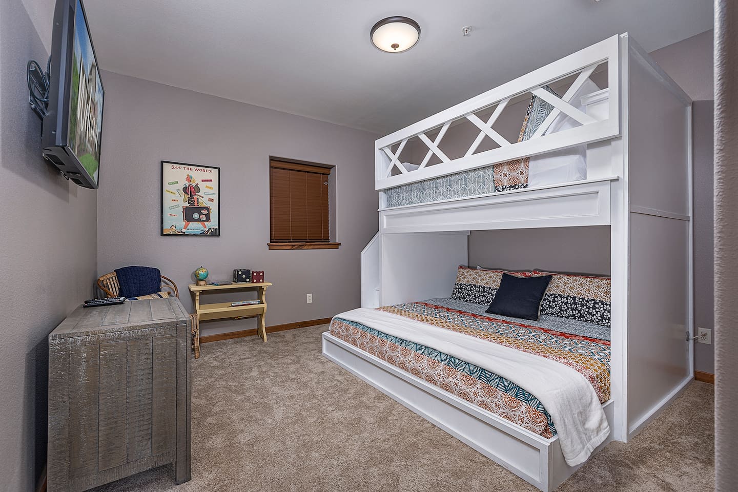 Lower Level Full over King Bunk w/40 smart TV and attached bathroom
