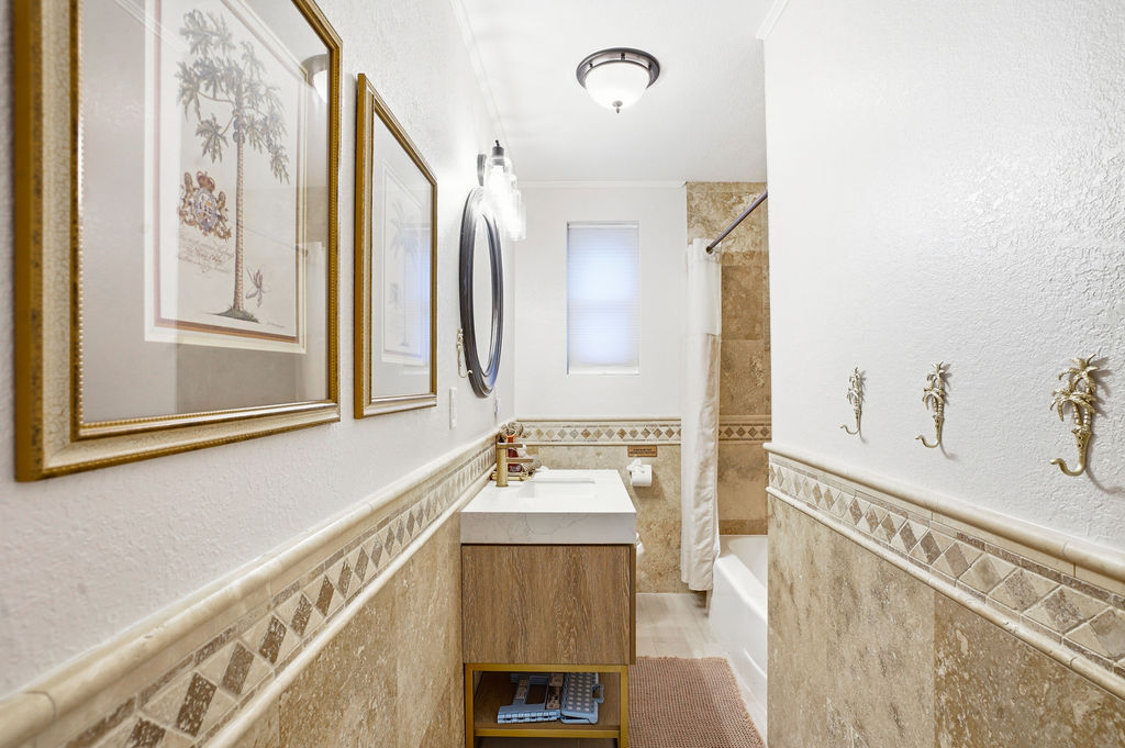 This bright and comfortable bathroom is stocked and ready for the crew.