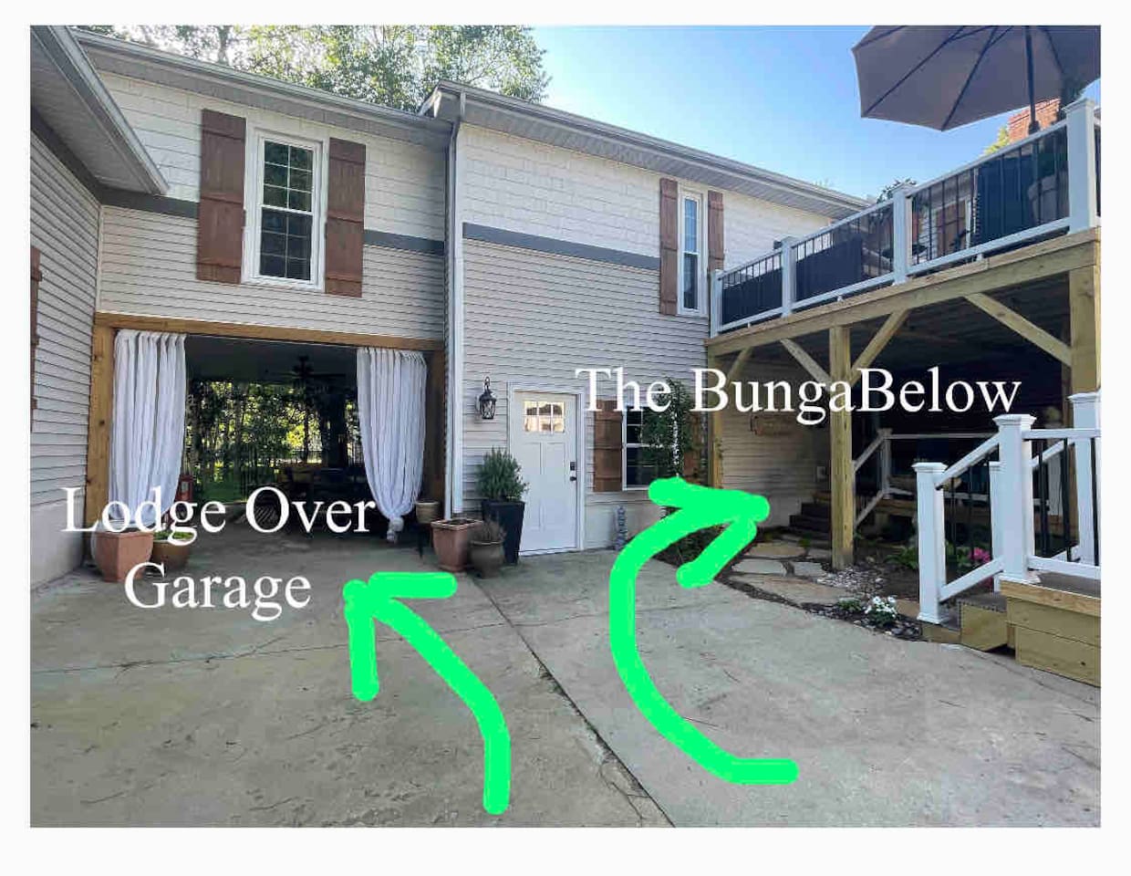 Check out one or both of our beautiful spaces—the Lodge Over Garage or our BungaBelow. 