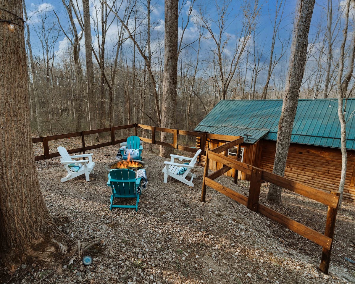 Starlit conversations under the glow of string lights and the fire-pit.