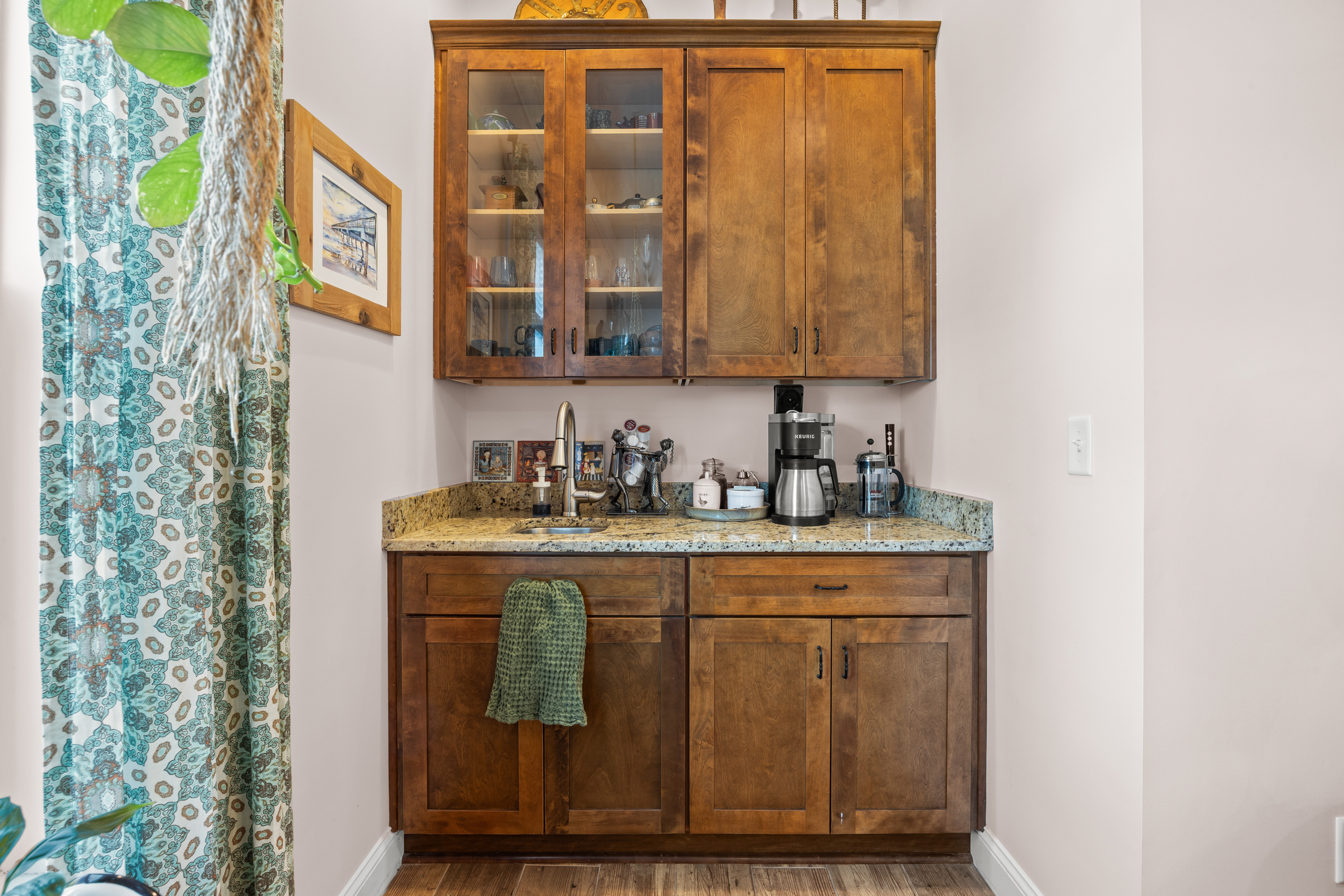 Charming coffee corner with coastal feel.  
