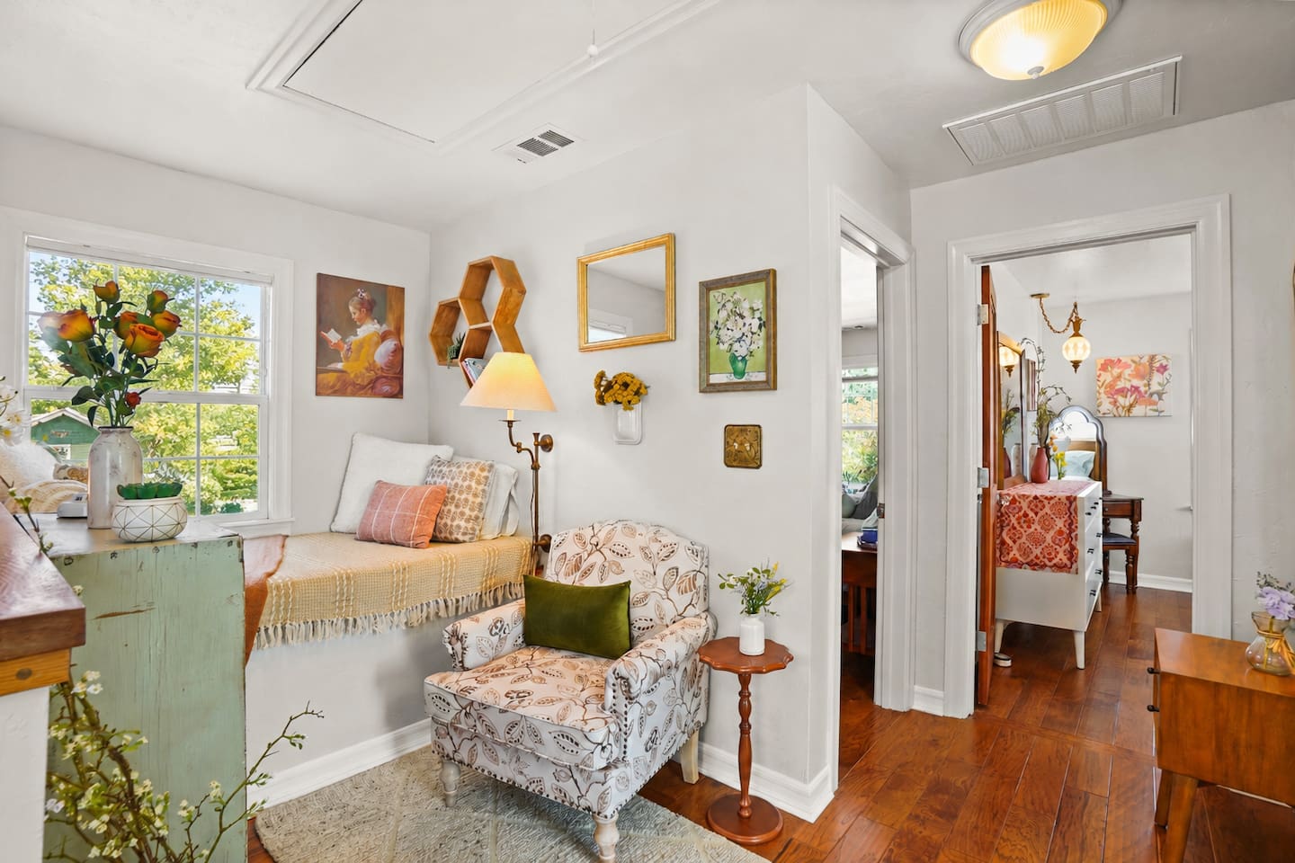 A cozy little reading nook for relaxing with a book, unwinding, or taking a peaceful nap.