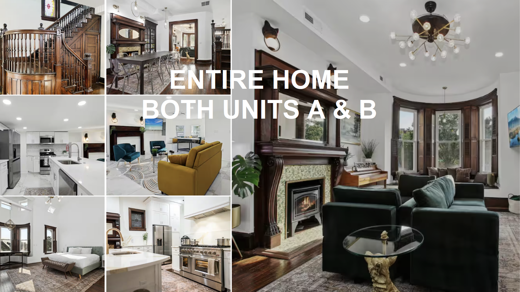 Our home is split into two units and has a total of 11 bedrooms and 8 bathrooms