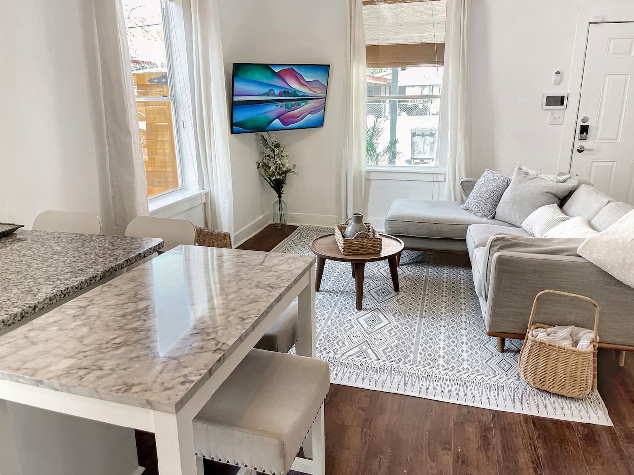 Enough seating for everyone to enjoy and benches and chairs so all can eat together.