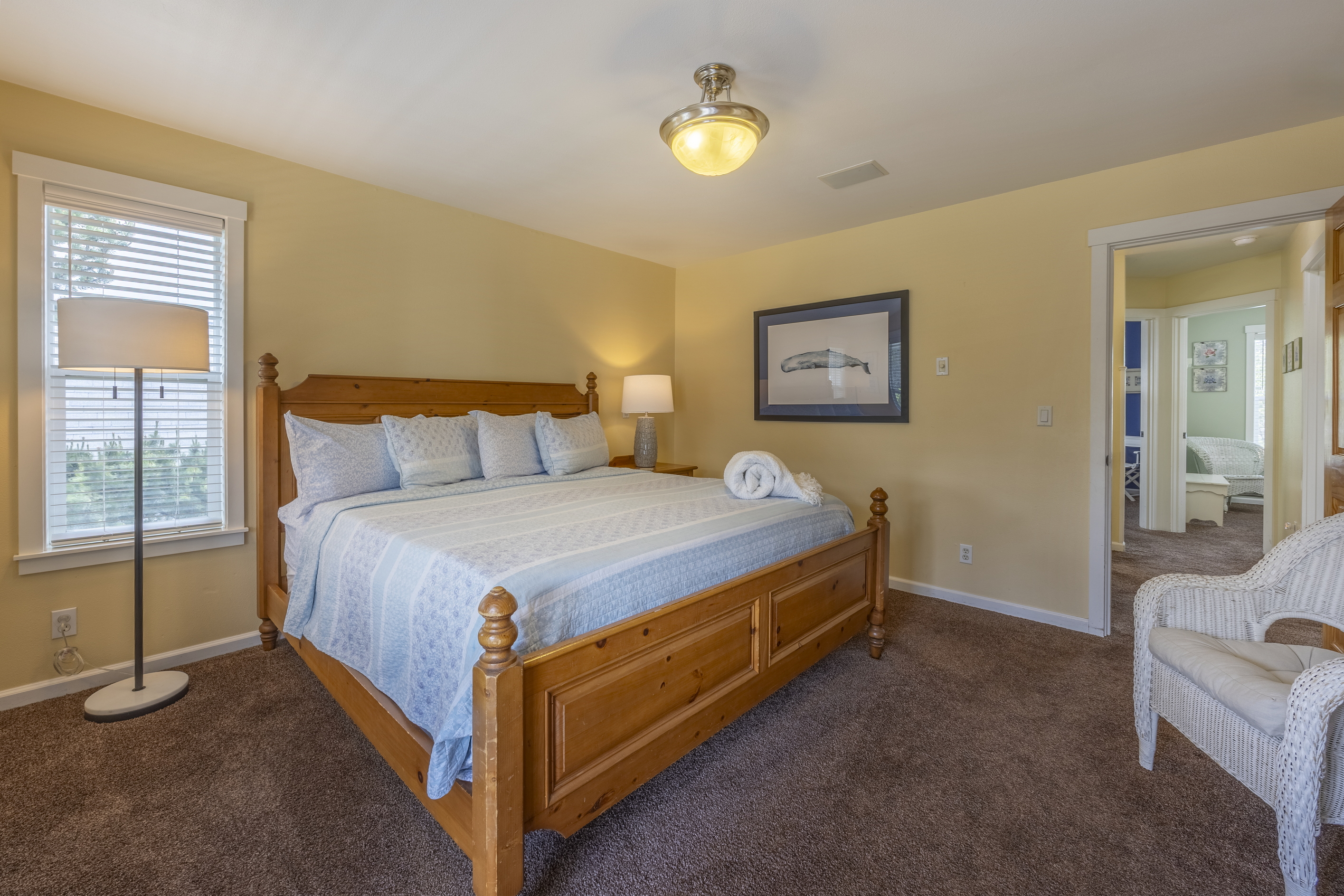 Wake up in the master suite with a king bed and step out onto your private deck to enjoy fresh coastal air.