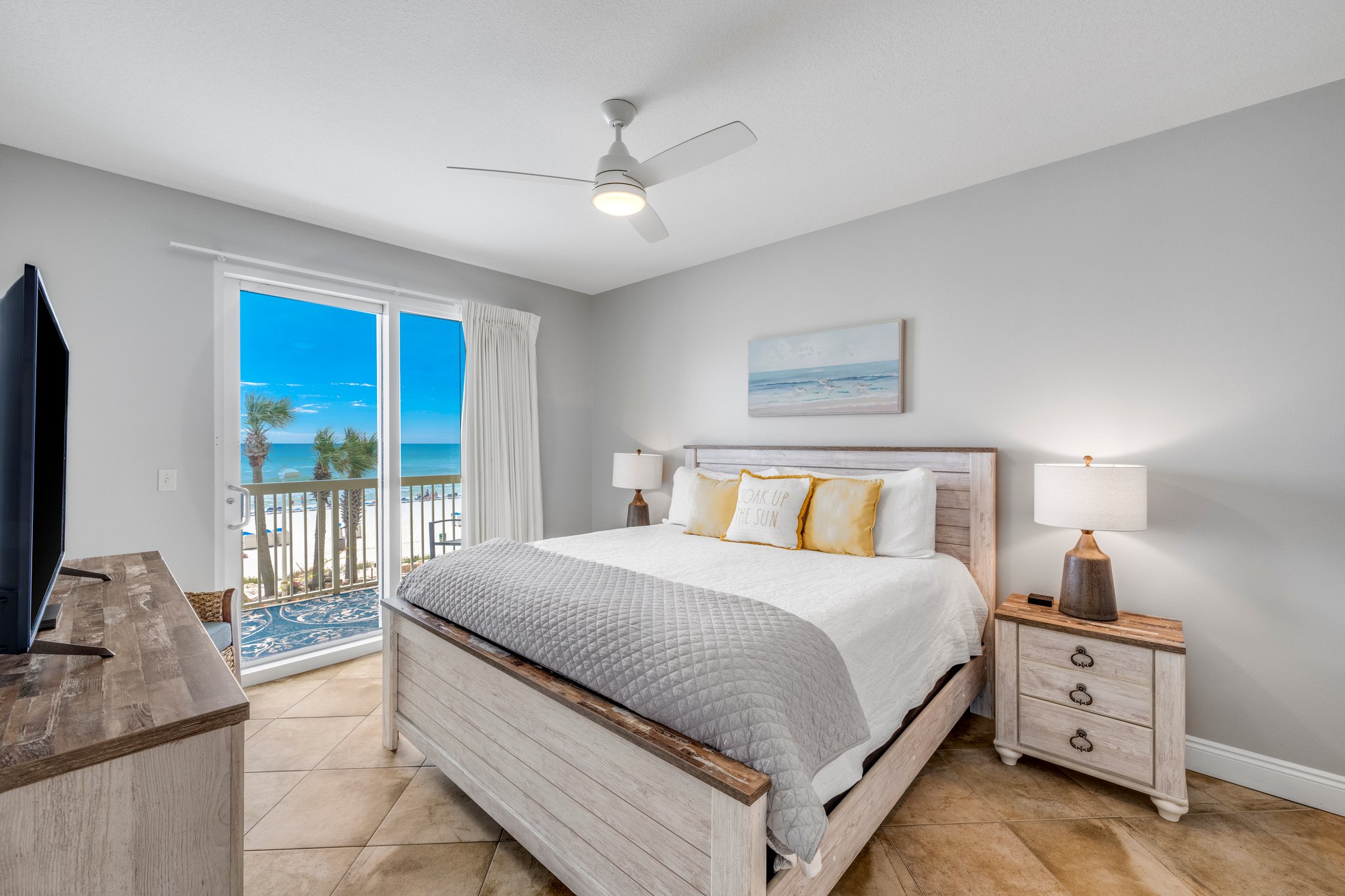 Lots of storage and even a device charging stand next to the bed.