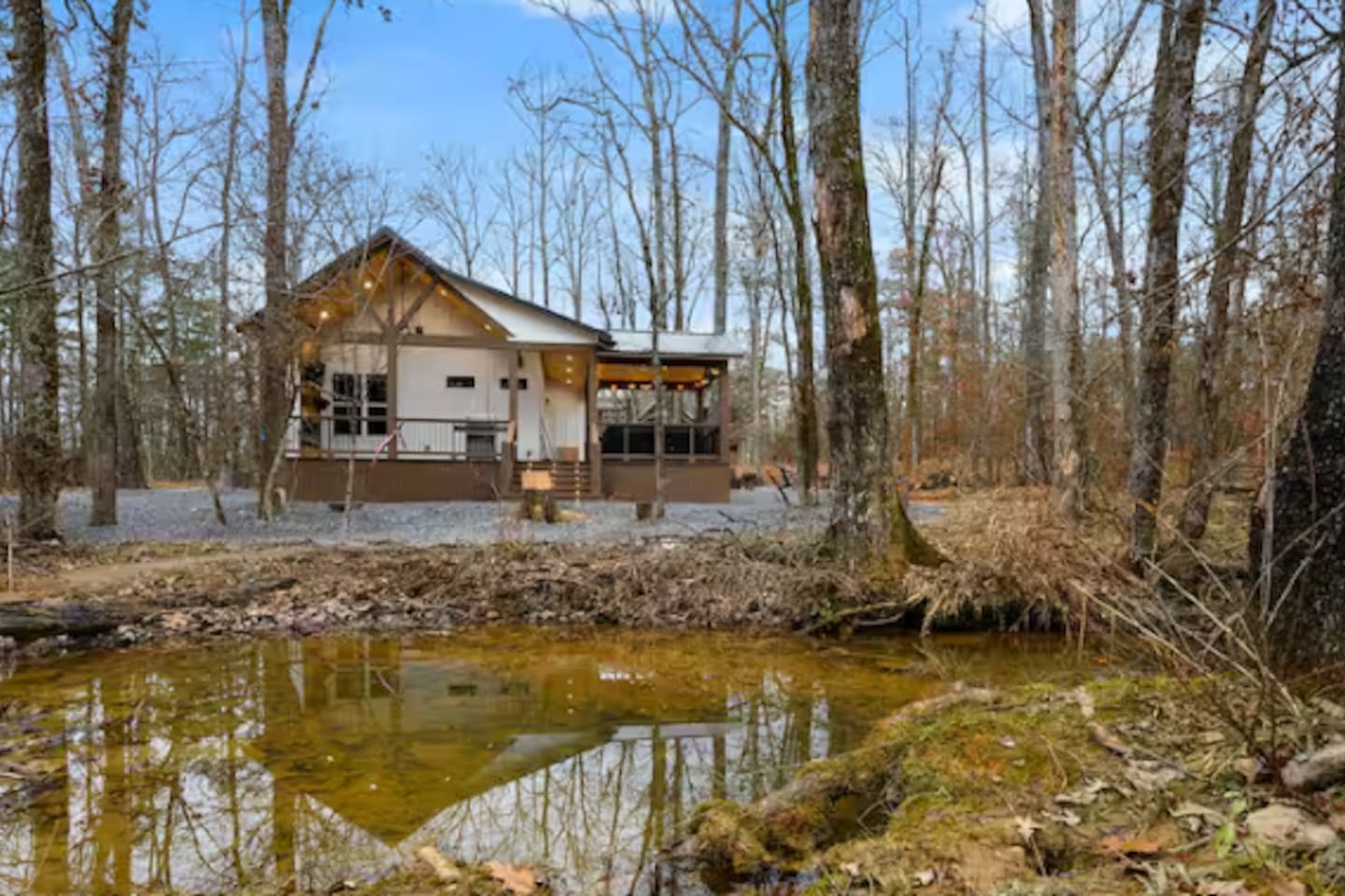 Cabin views overlooking the tranquil pond