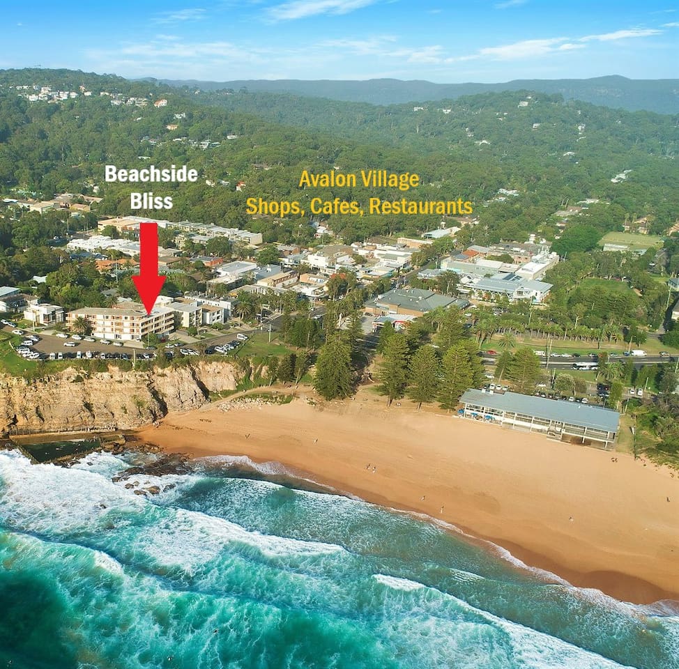Aerial: You're close to everything! 
Stroll to the beach, the ocean pool or Avalon Village.