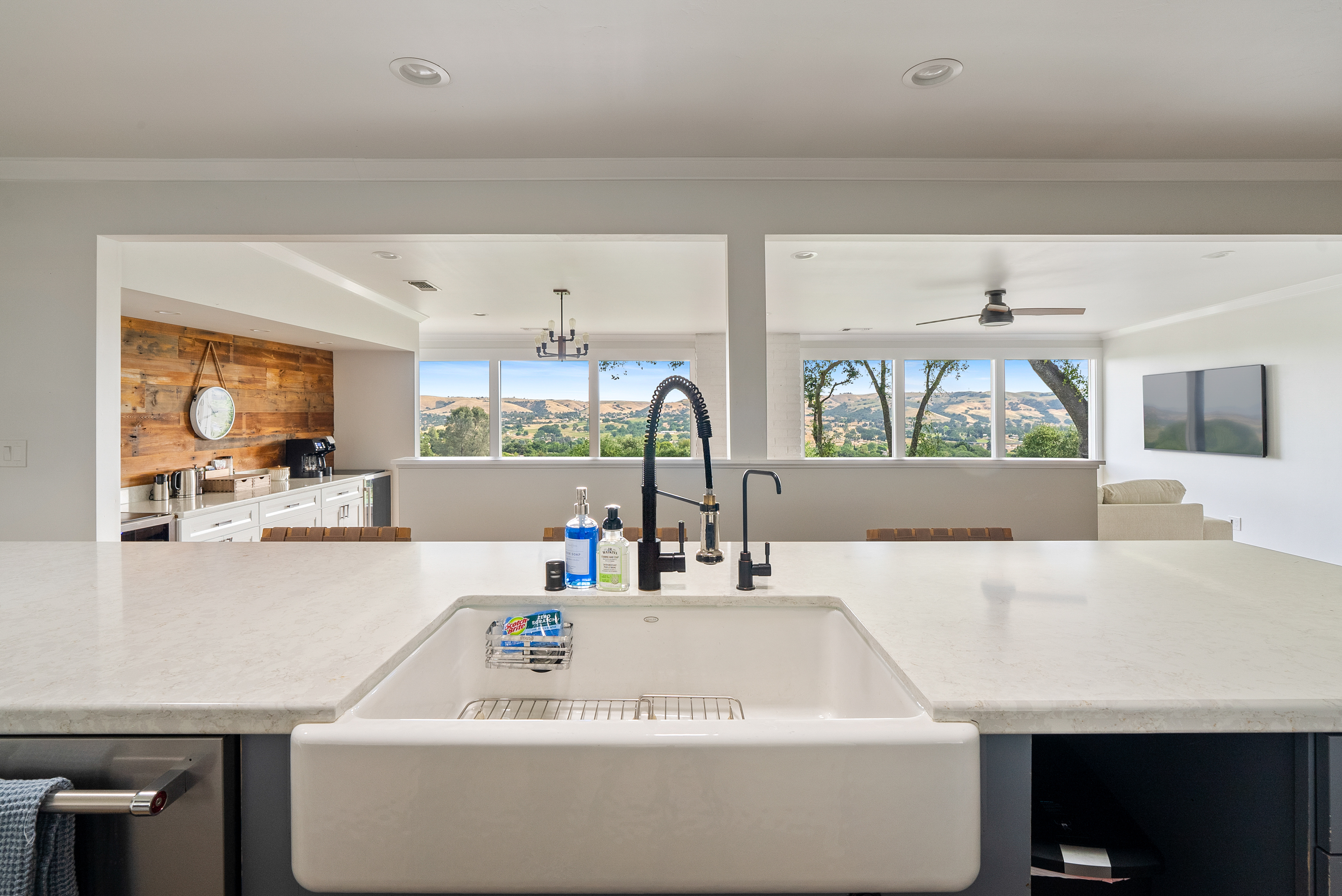 Enjoy a bright, open space to prep meals while taking in the scenery.