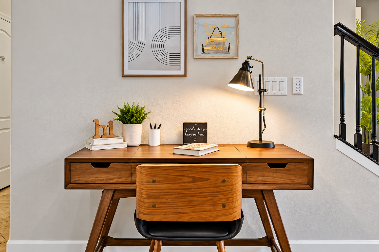 Easy to stay connected to work while on vacation with this dedicated desk area. High speed wifi means you can stay connected to work easily.