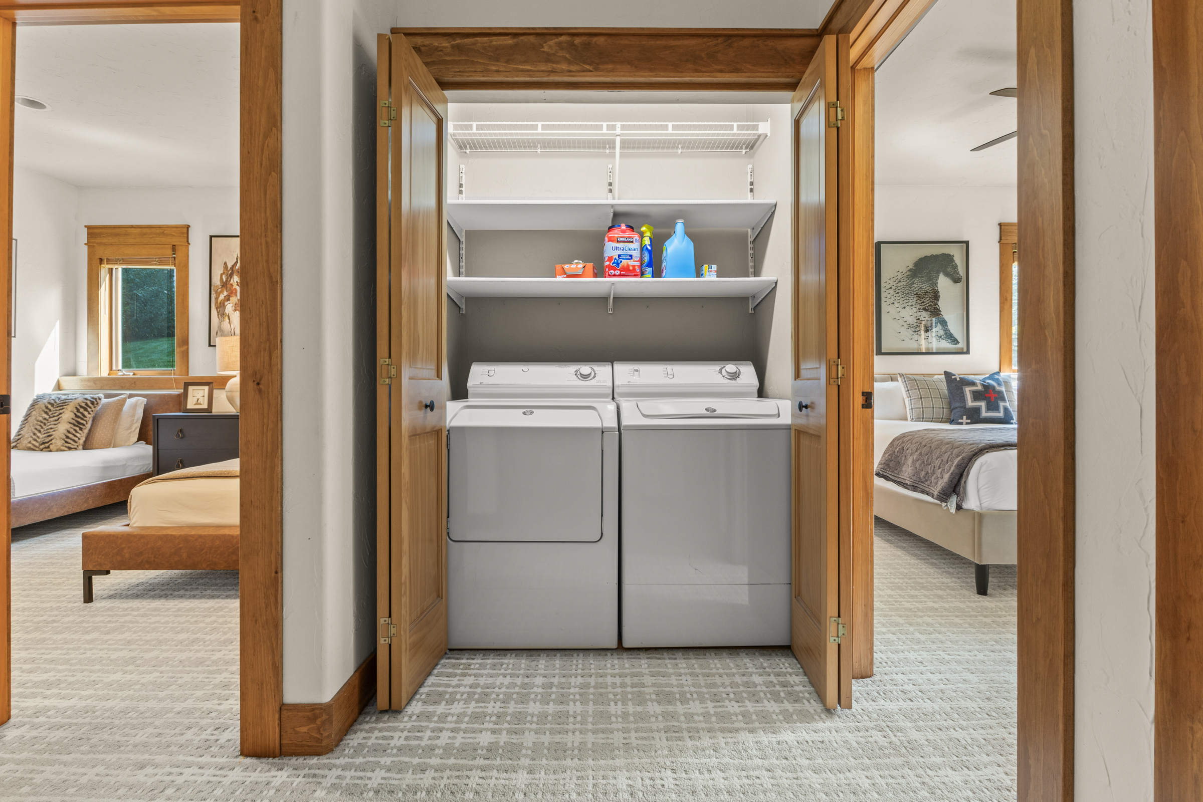 Laundry Closet | Bedrooms #2 and #3 in Background