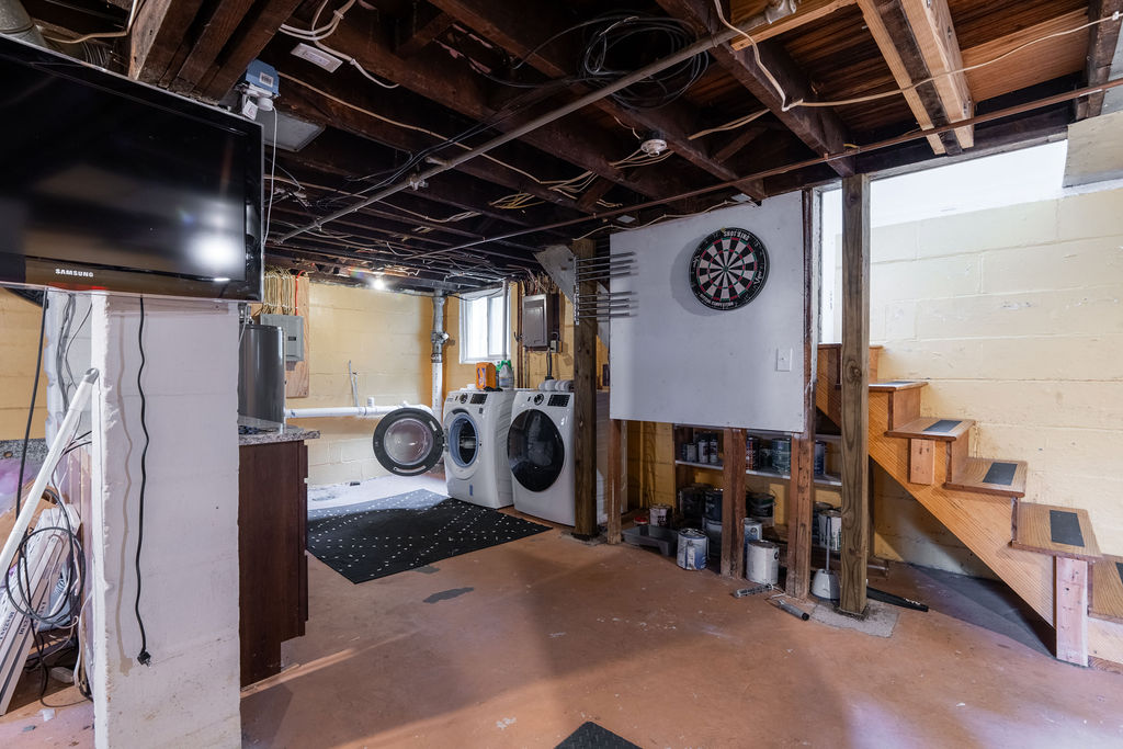 Washer and Dryer in the Basement with folding table and Dart Board.  Perfect getaway when you have a full house.