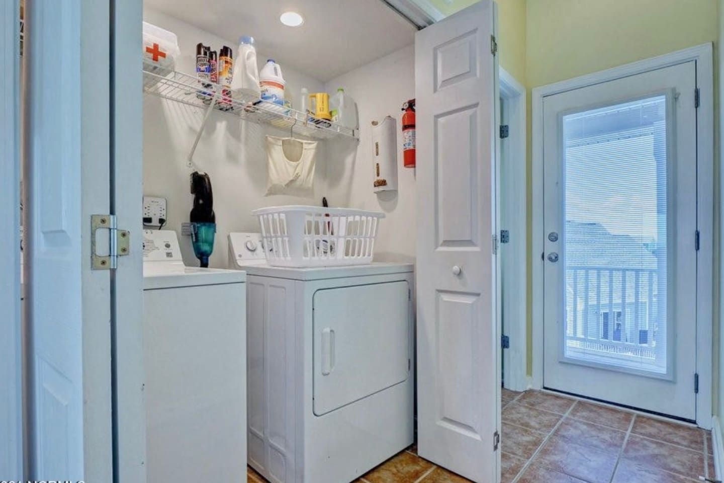 Laundry located on 3rd floor, vacuum, mop, first aid kit, fire extinguisher, basic cleaning supplies.