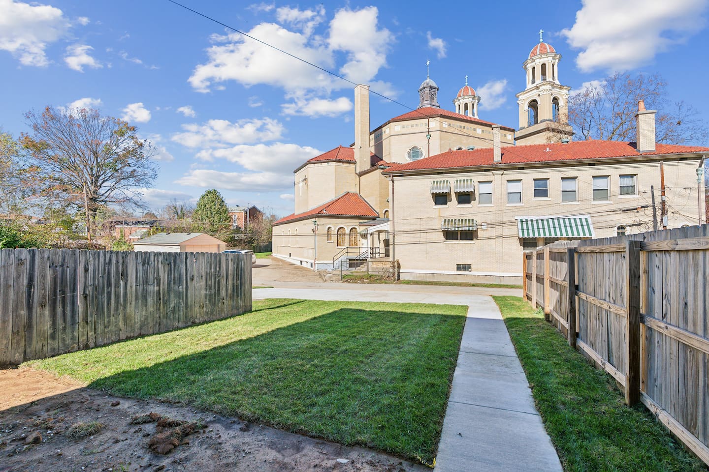 View of the beautiful church in the back yard.