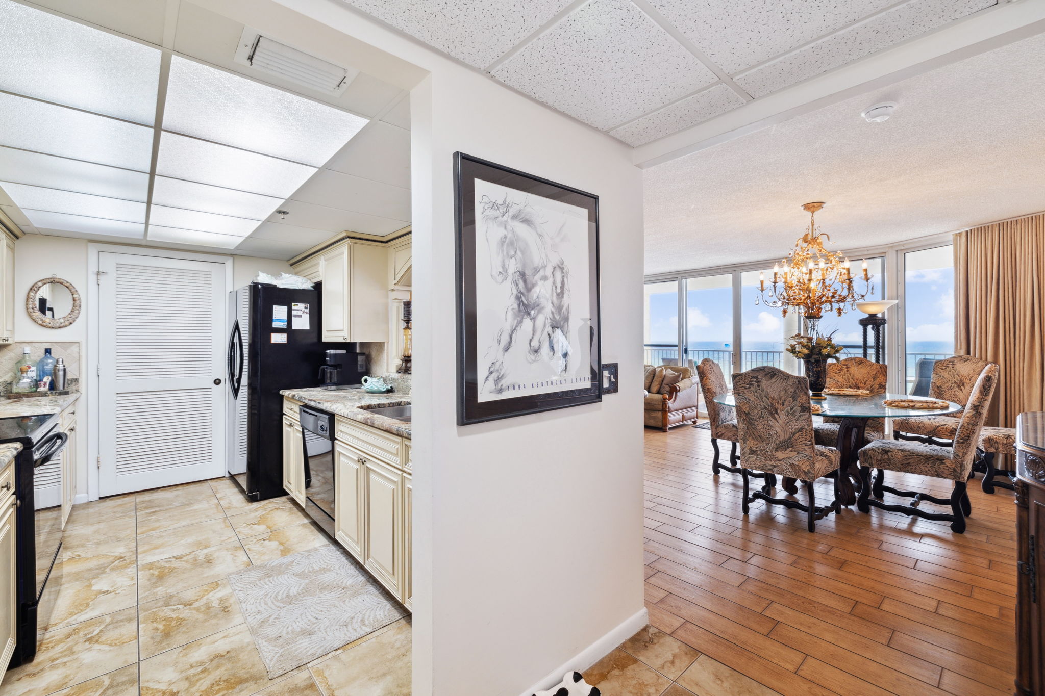 Kitchen and dining view from entryway