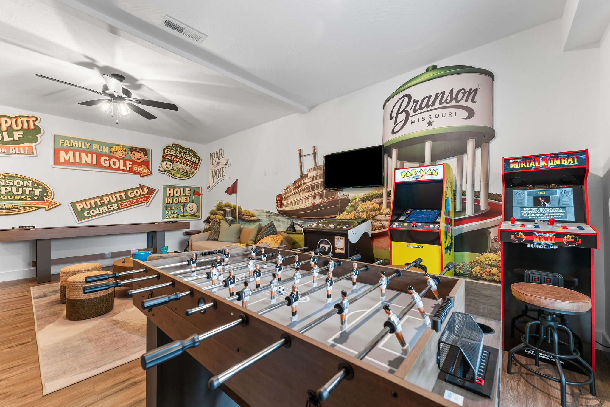 The foosball table also converts into a mini ping pong table!  The fun just keeps going!