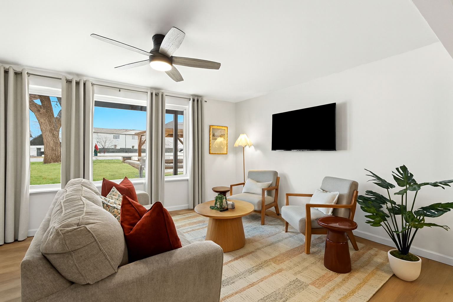 Enjoy stylish decor and natural light with a view of the gazebo and picnic area right outside.