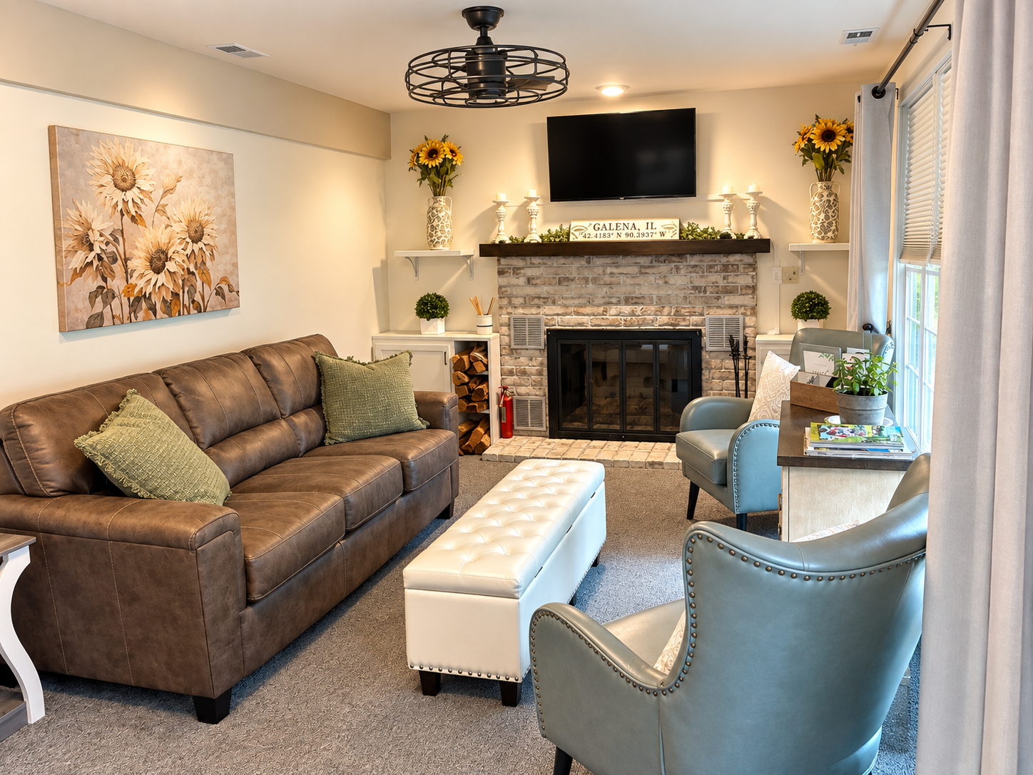 Cozy livingroom with wooded view