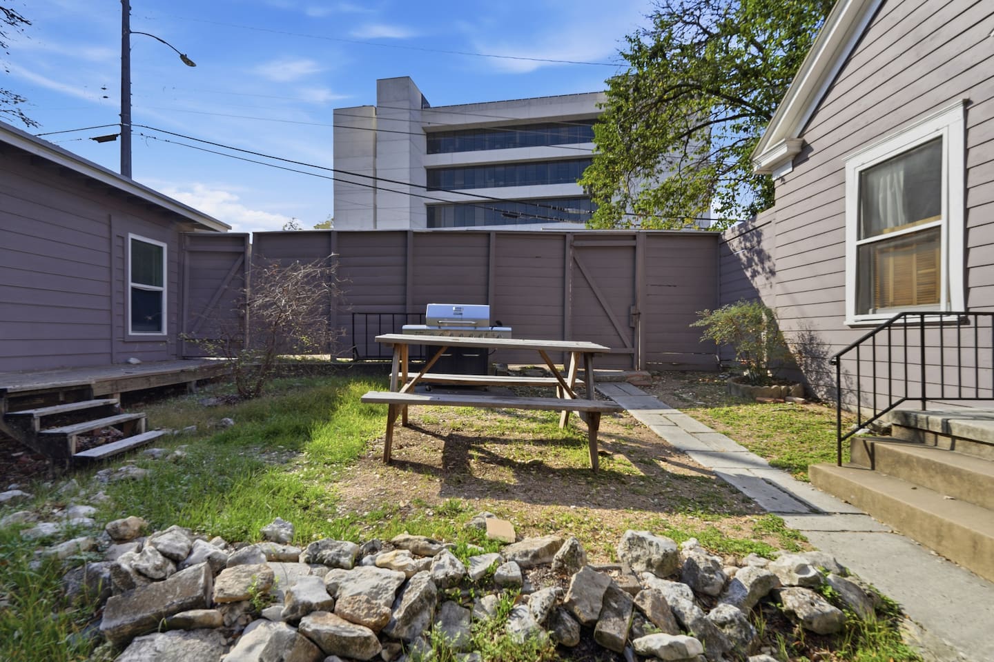 Outside table that sees the first light and the first conversation.