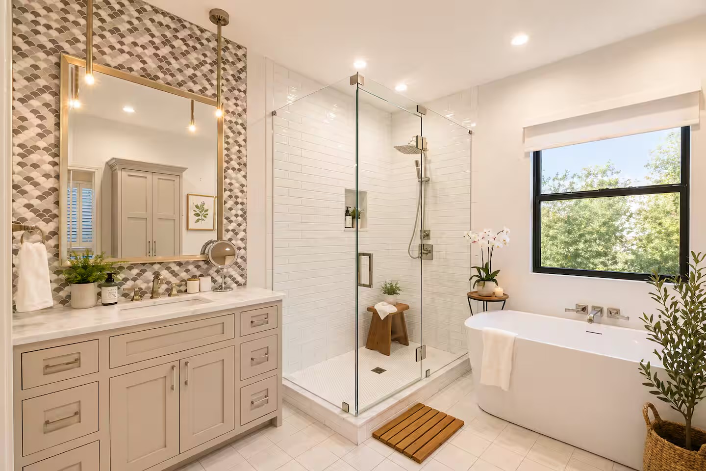 Spa-inspired bathroom with soaking tub and walk-in shower