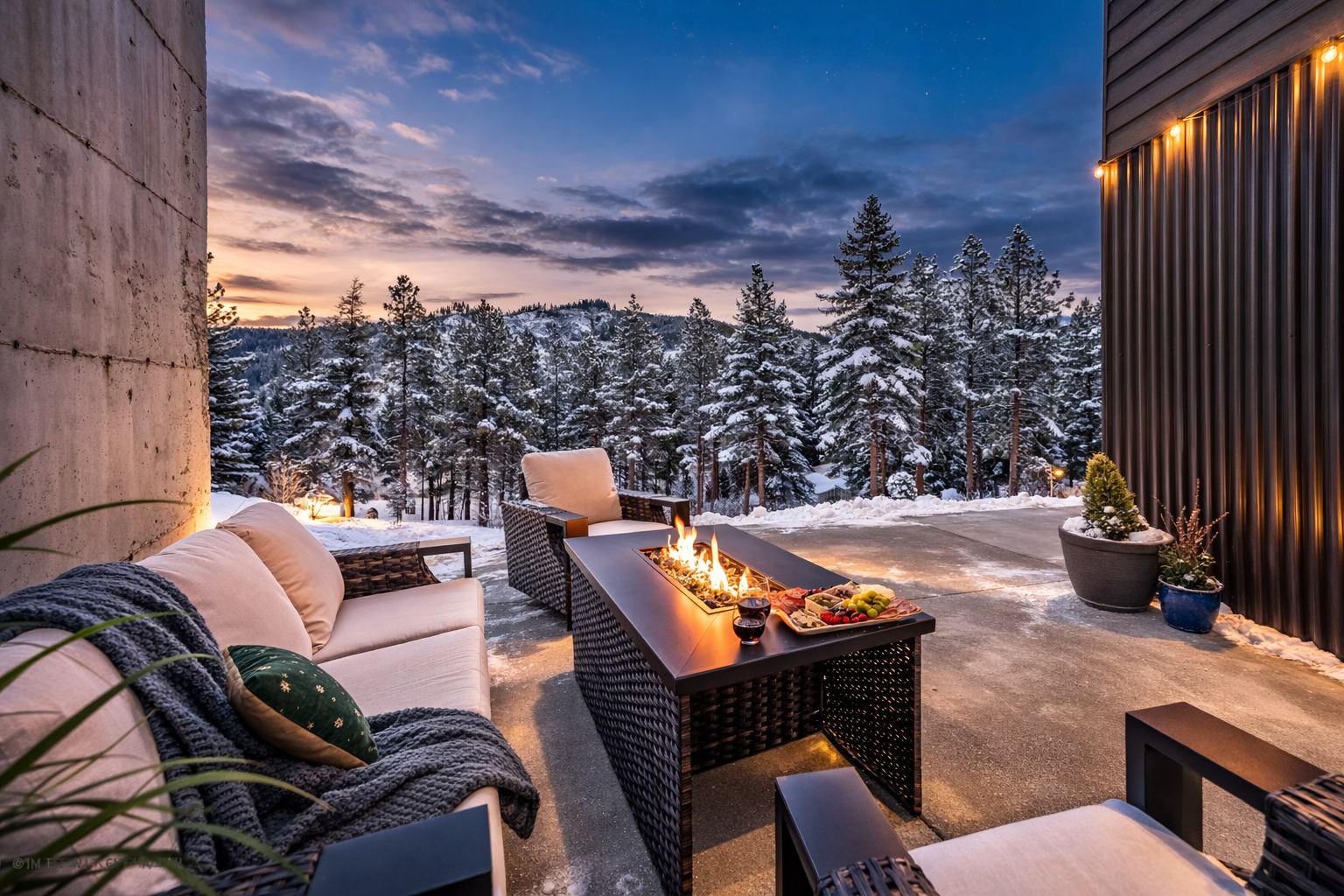 Après ski vibes: Outdoor lounge seating with fire table, rocking chairs, BBQ grill (propane provided)