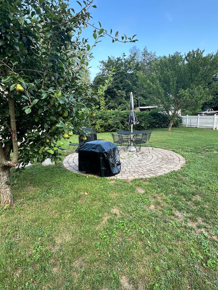 fire pit , grill, and tables 