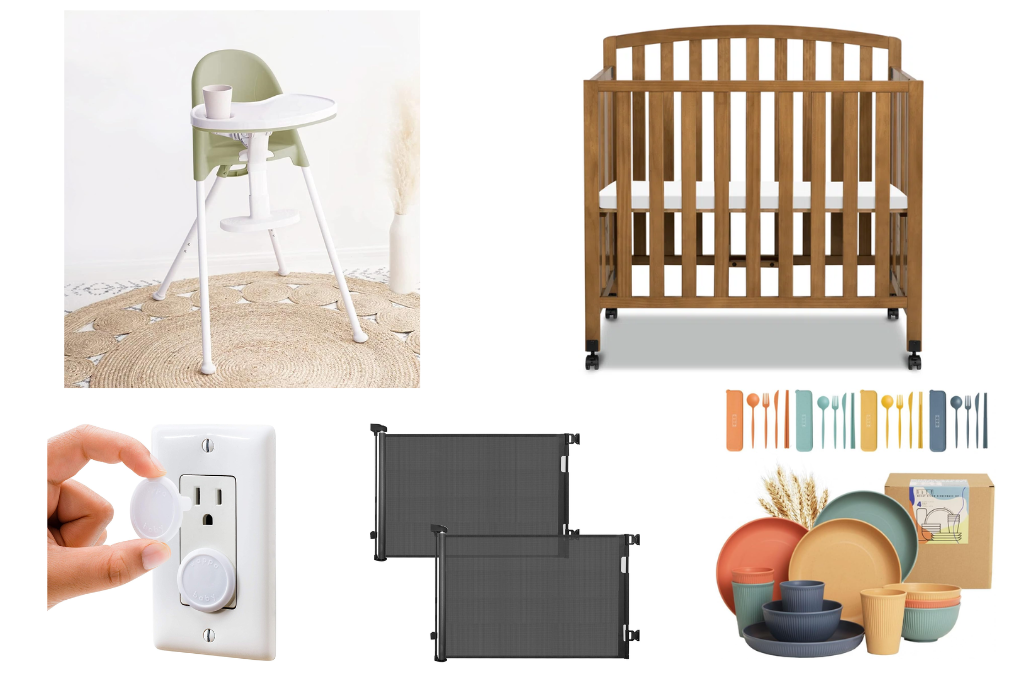 ✨ Traveling with little ones? We’ve got you! ✨ Mini crib, high chair, outlet plugs, kids’ dishware + baby gates on both stairs. 🍼👶🧸