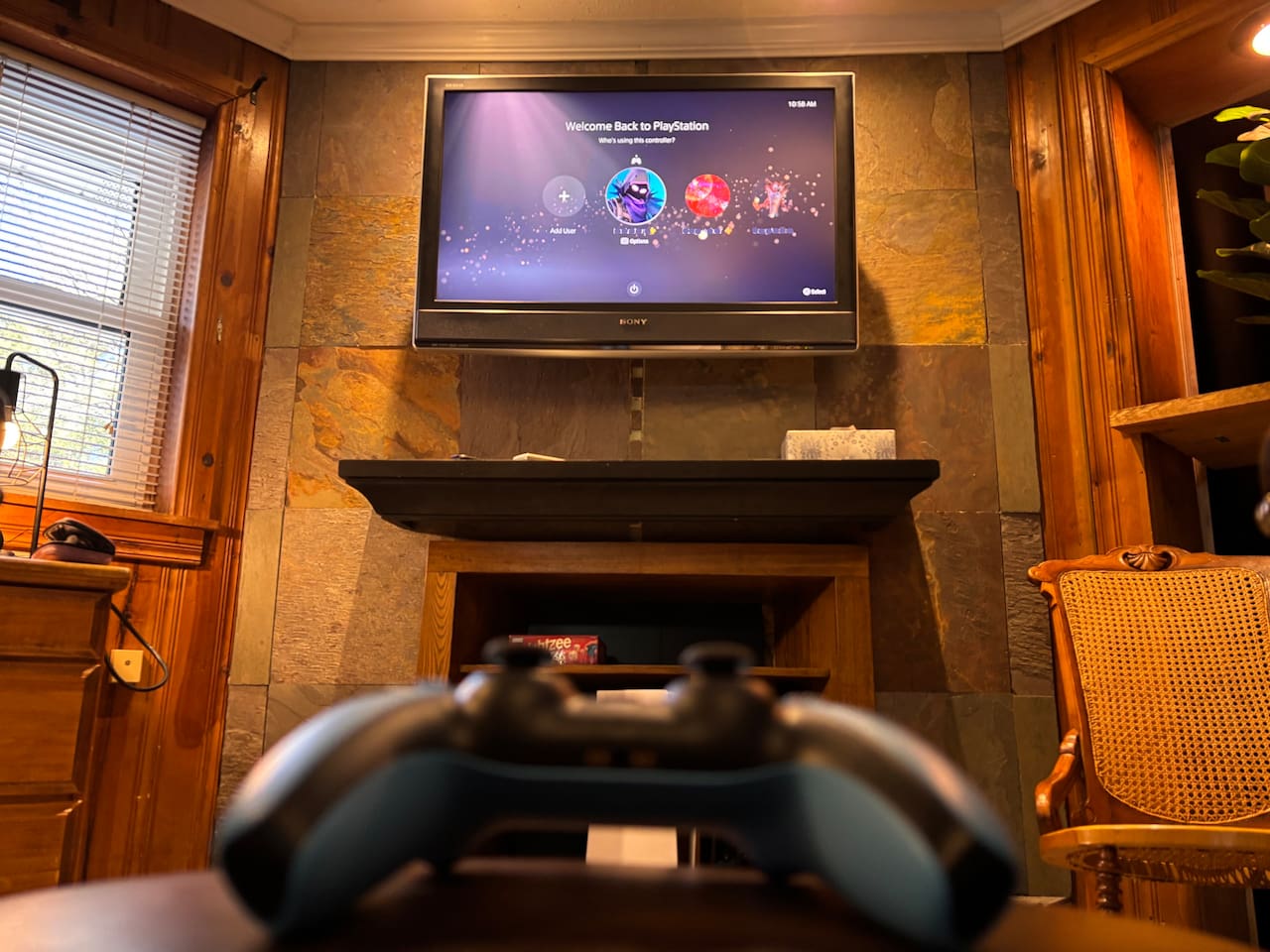 Sit, relax, bring your device and get your gaming on! (PS5 not included, just for example) Reach out to us to find out how to switch the Video input in case it is puzzling. Separate remote is used for this, which is located on the mantel. 