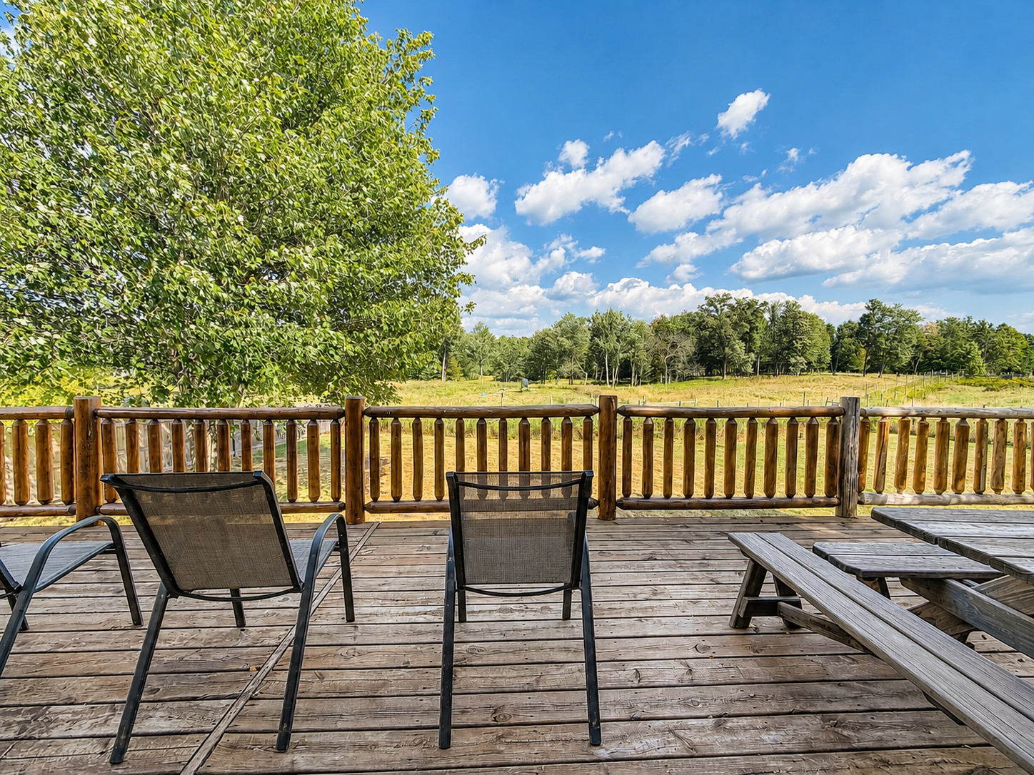 Relax on the deck and take in peaceful views of the fenced in wildlife preserve. You can see deer, elk and so much more. 
